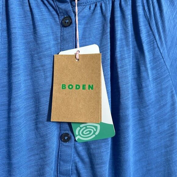NEW Boden Isla Jersey Shirt US 0 Blue Button Front Short Puff Sleeve Stretch NWT - Picture 7 of 8